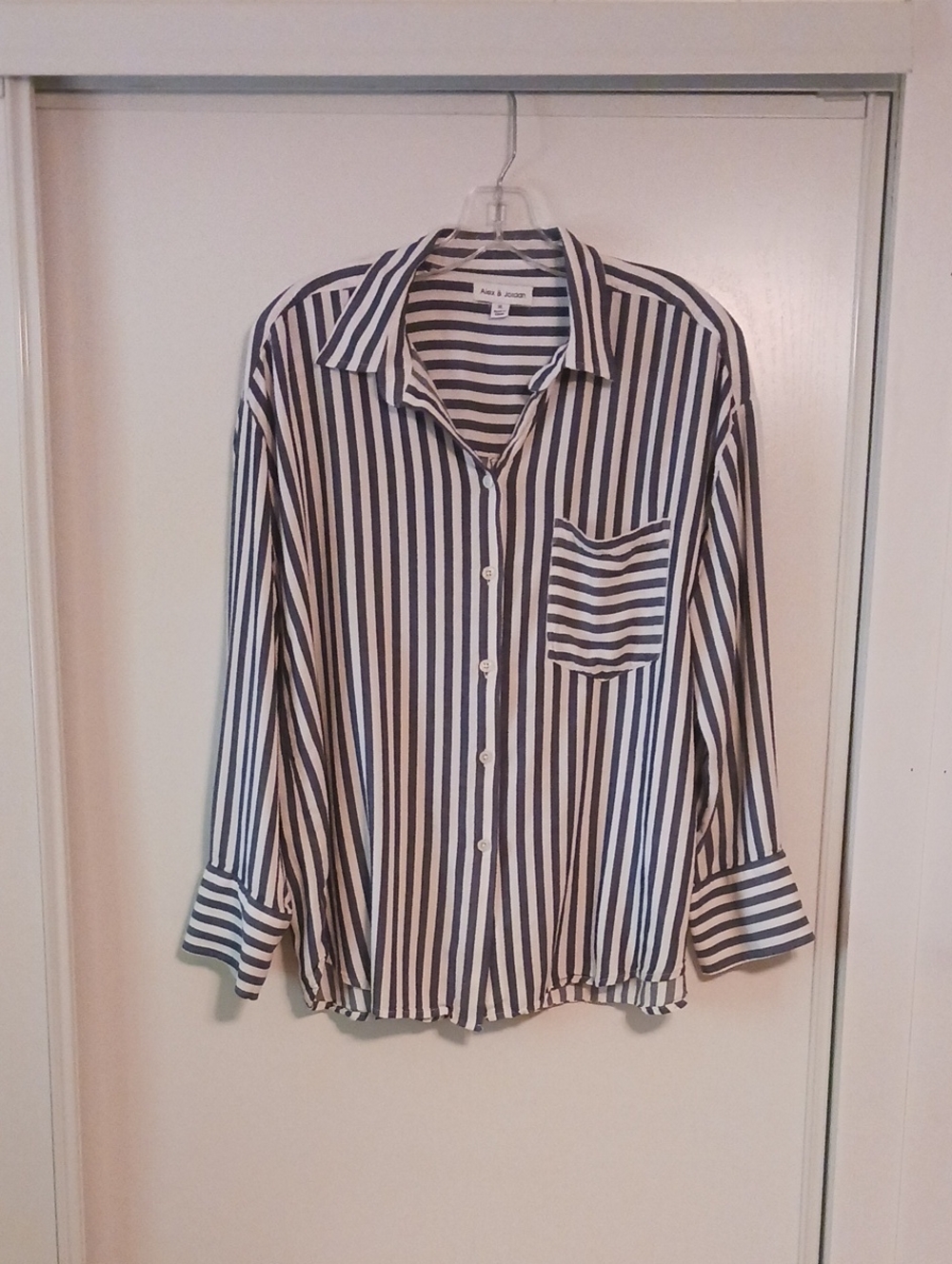 Relaxed Navy & White Stripe Button-Down Shirt - Women
